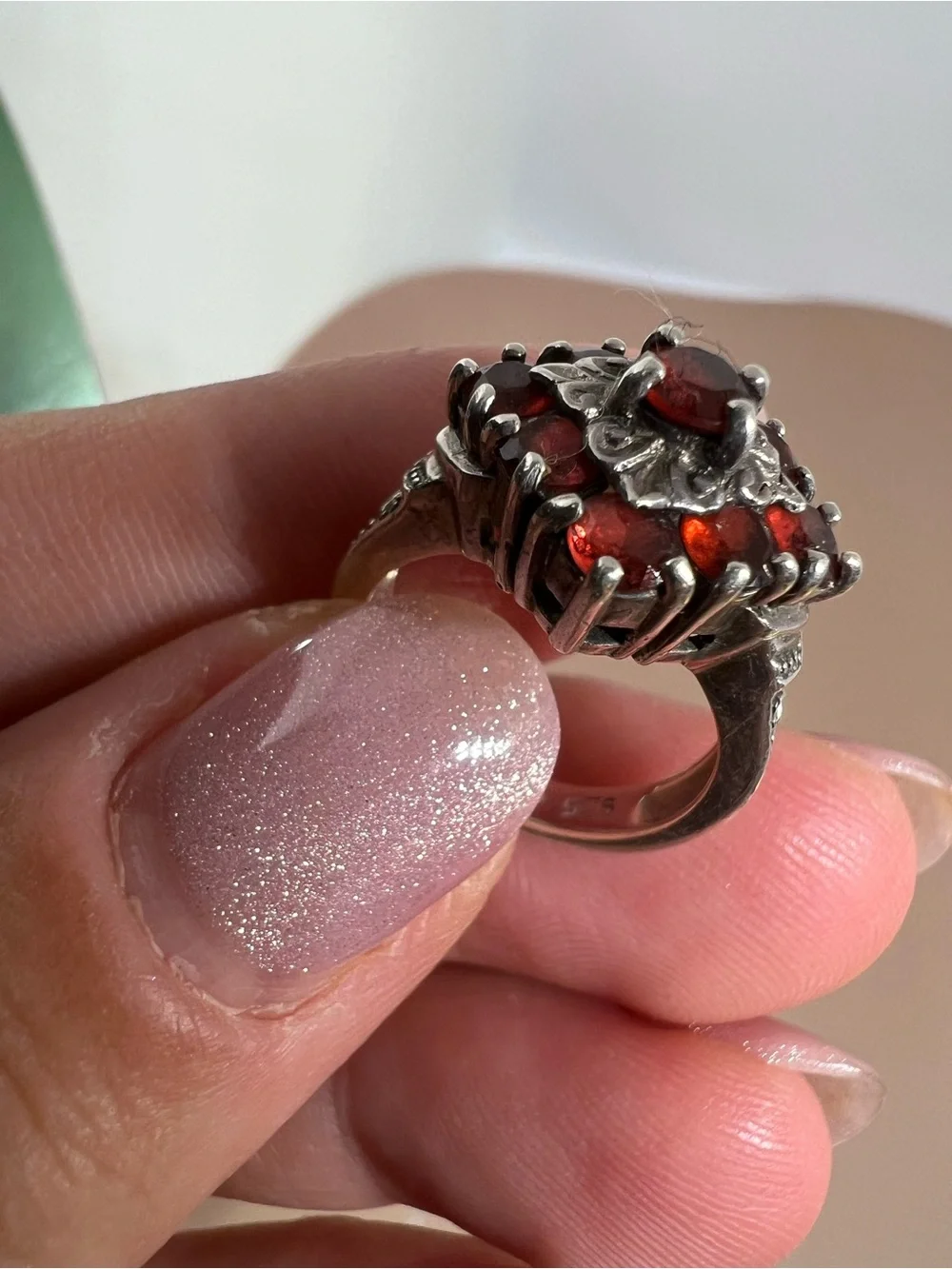 Red Garnet Cluster Sterling Silver Ring